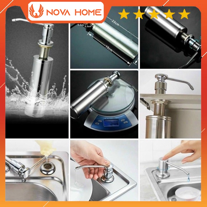 Bình xà phòng inox 304 gắn chậu rửa bát