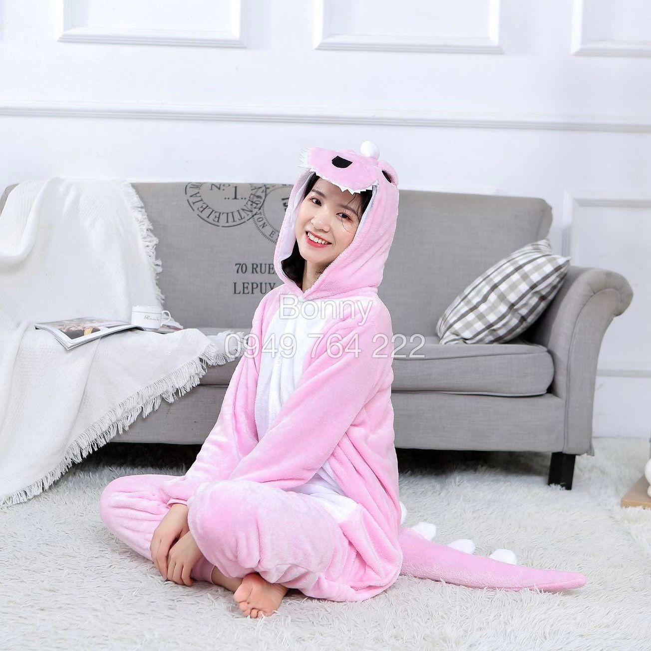 Bộ đồ thú khủng long hồng người lớn ❤️ bộ đồ thú khủng long giá rẻ