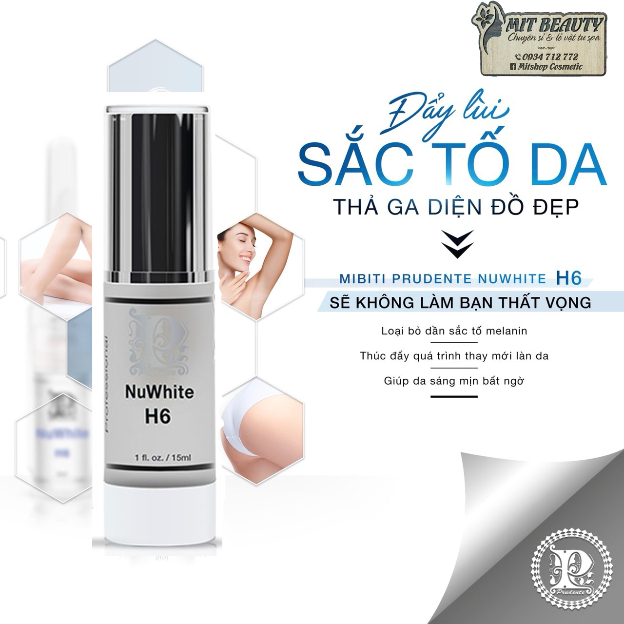 [HCM]Kem khử thâm nách bẹn mông Mibiti Prudente Nuwhite H6 15ml có tem chống hàng giả