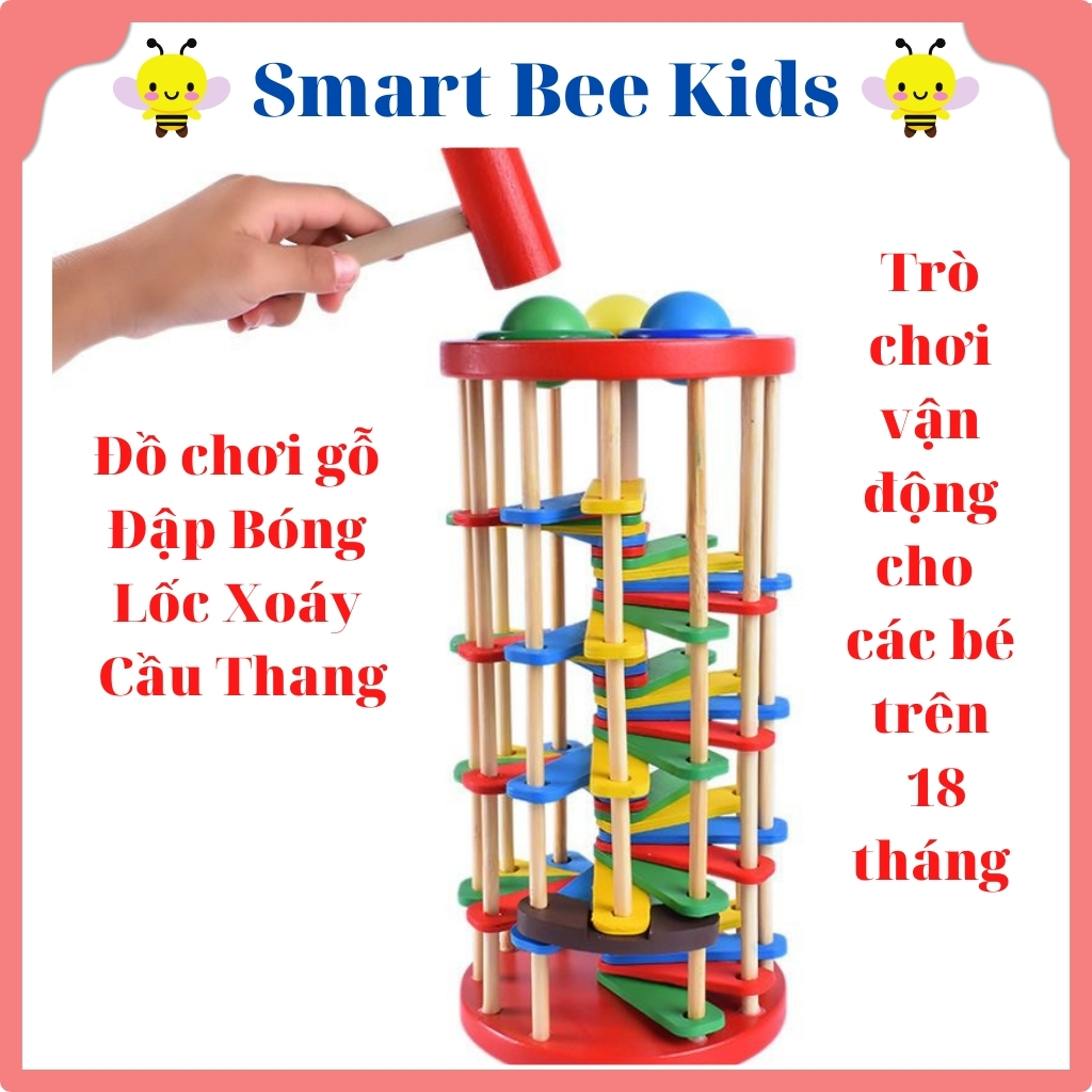 Đồ chơi gỗ smart bee kids đập bóng lốc xoáy cầu thang