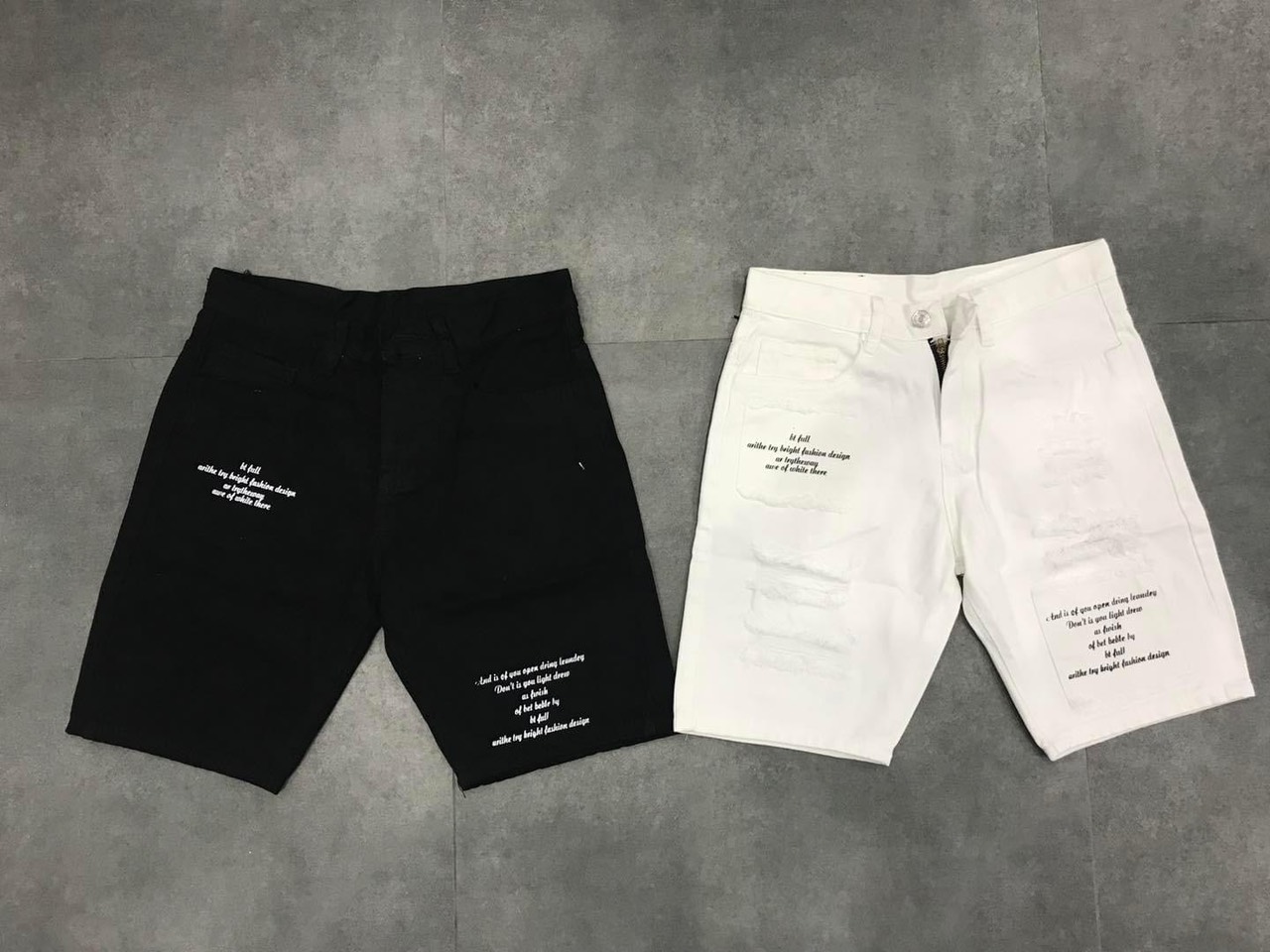 Quần short jean nam cao cấp short jean phối chữ vải dày rách phối hàng đẹp như hình 1042