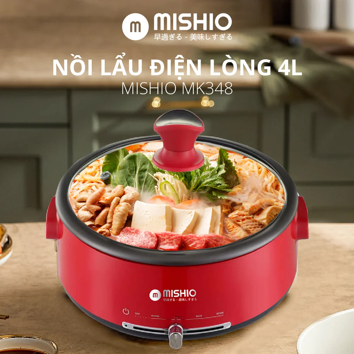 Nồi Lẩu Điện Mishio nút gạt điều chỉnh nhiệt độ