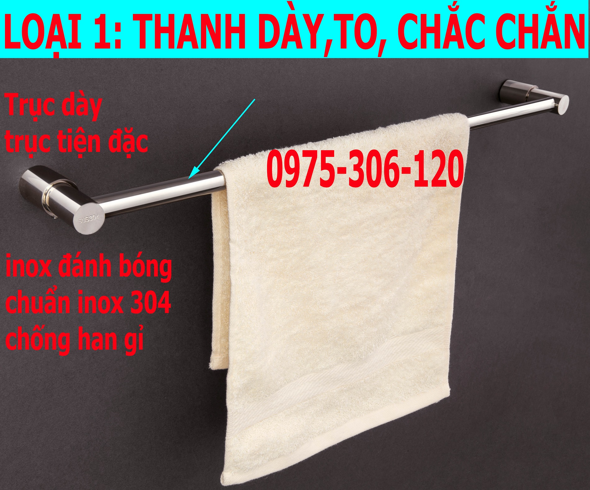 Máng khăn treo tường nhà tắm inox 304 cao cấp mk1 máng khăn đơn trục tiện, inox 304 chống han rỉ