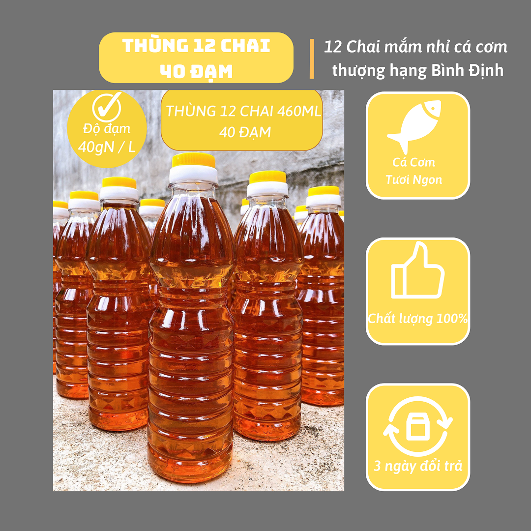Nước mắm cá cơm ngon truyền thống Bình Định thùng 12 chai thượng hạng độ đạm 40
