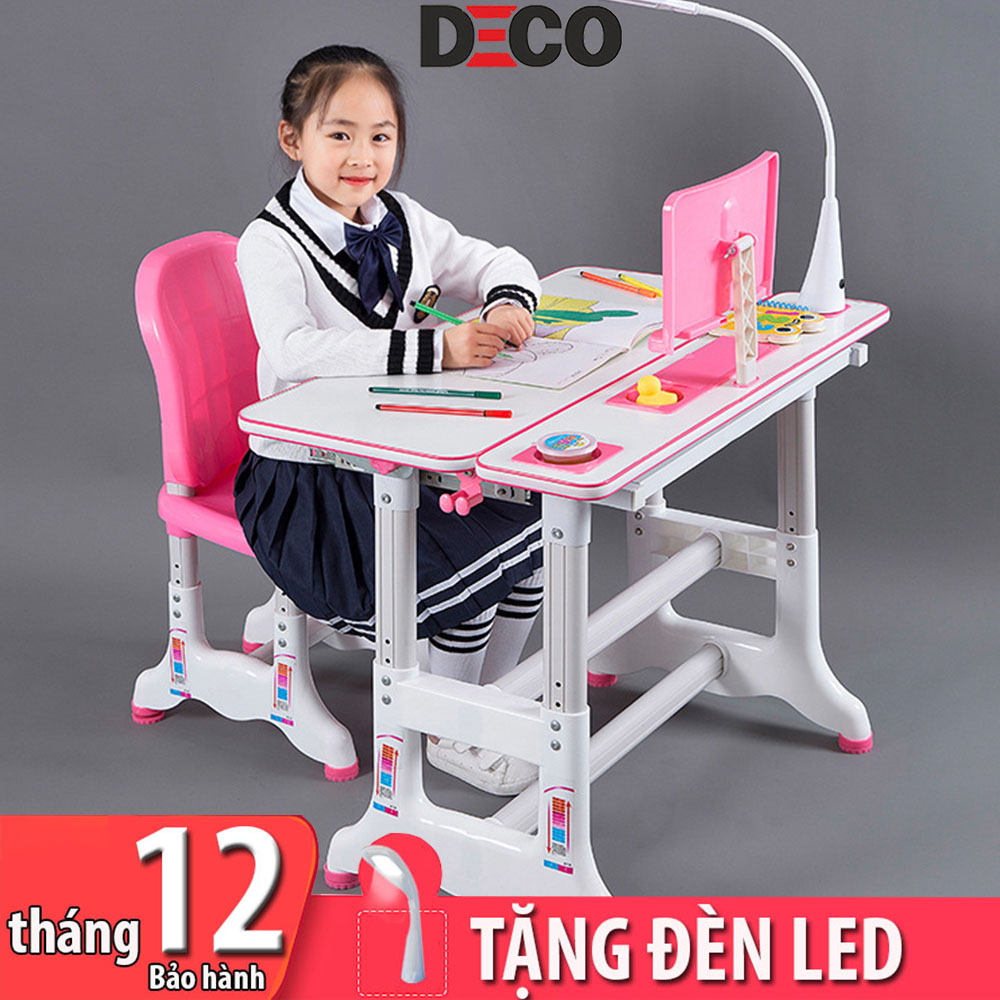 Bàn học thông minh chống gù chống cận, nâng chỉnh chiều cao theo độ tuổi, rộng 70cm, tặng kèm đèn LED 3 chế độ và ghế ngồi