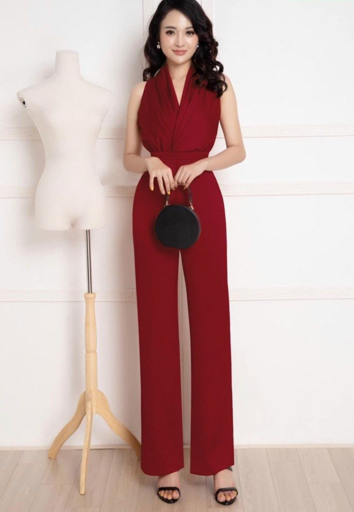 Jumpsuit cổ v xếp ly jany sang chảnh