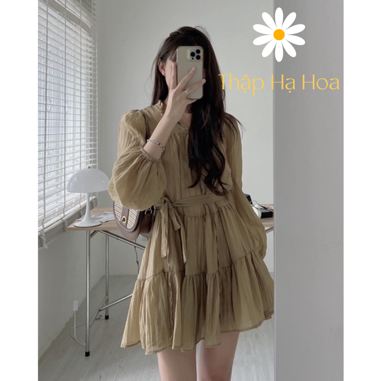 Váy babydoll bánh bèo nữ tay bồng ngắn, đầm bánh bèo tay phồng cổ V AS91