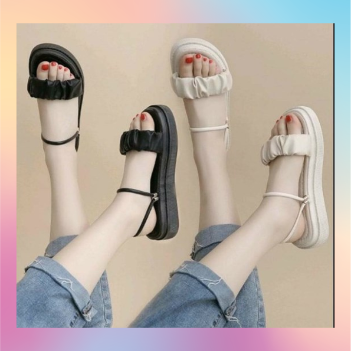 Giày sandal nhún quai kép , đế bánh mì cao 2cm