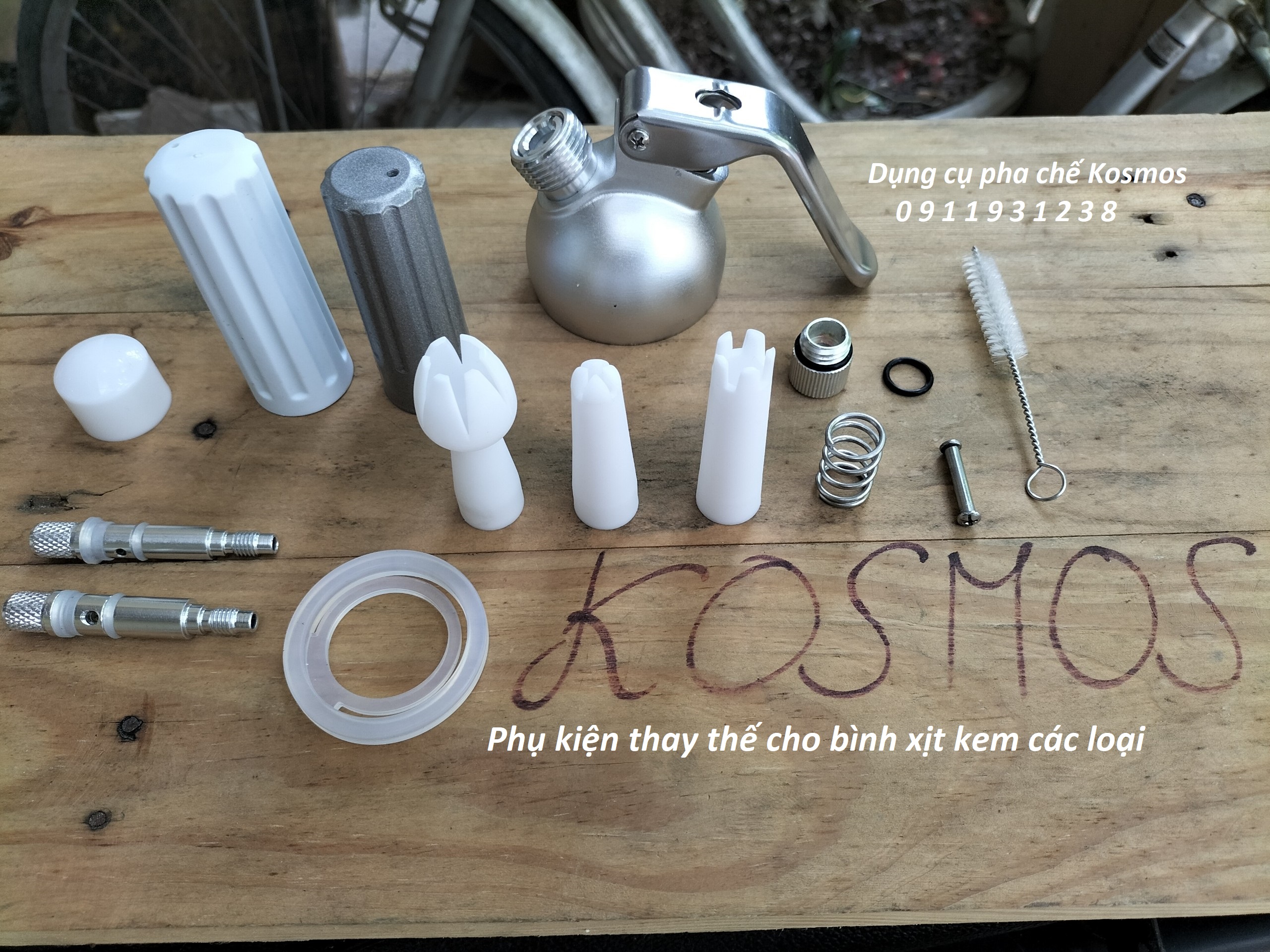 Phụ Kiện Bình Xịt Kem Mosa - Cream Whipper ( Vòi Hoa Tulip , Nắp Chặn Viên Gas, Gioăng Cao Su, Piston , Ốc Kết Nối )