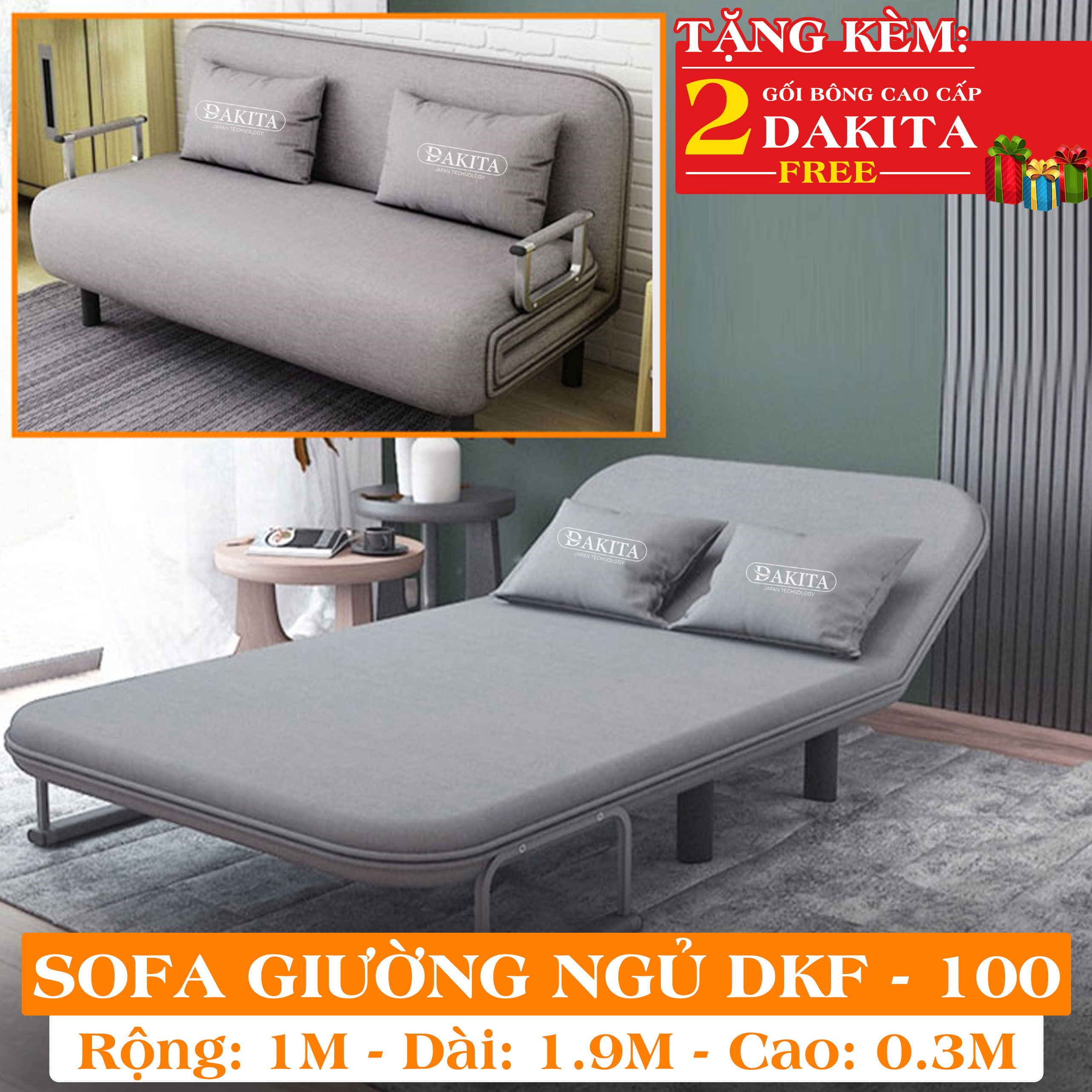 Giường ngủ thành ghế sofa siêu xịn dakita dkf-100 giường ngủ có nệm xếp gọn đa năng