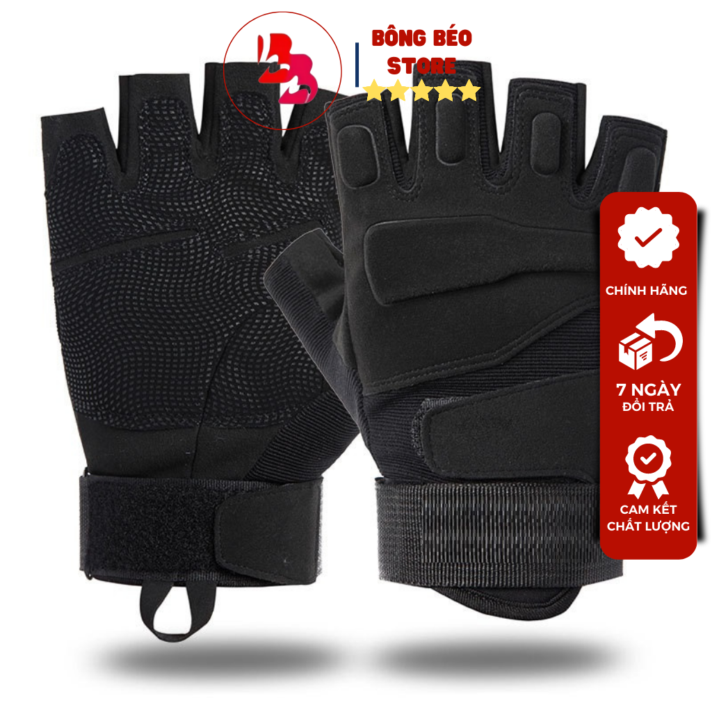 Găng tay chiến thuật black hawk f1 chạy xe máy, găng tay đi phượt cụt ngón loại xịn