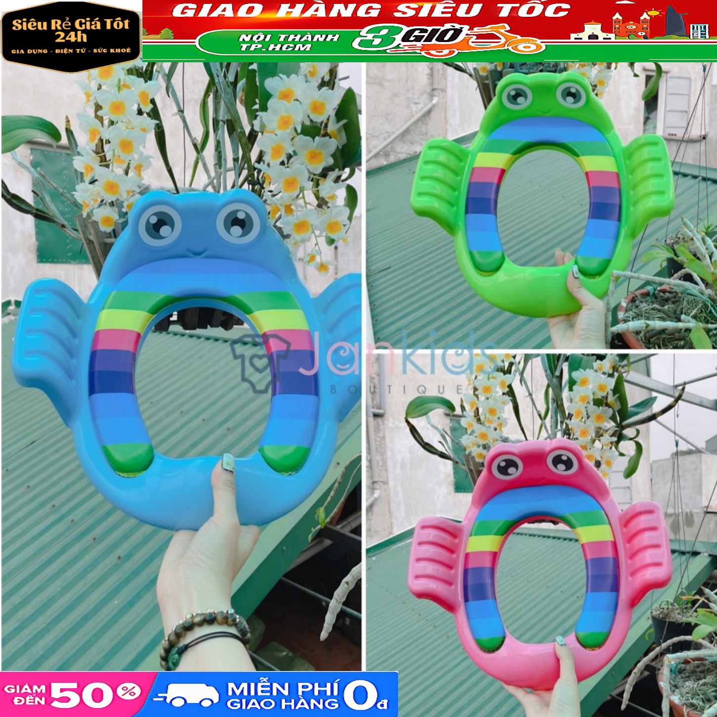 BỆ THU NHỎ BỒN CẦU CHO BÉ HÌNH CON ẾCH -CÓ TAY VỊN