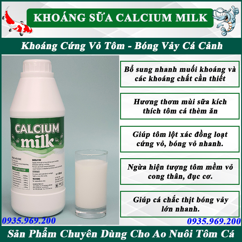 Khoáng sữa calcium milk, khoáng cho tôm, tép, cá, cảnh, khoáng ăn cứng vỏ tôm, bóng vảy cá cảnh. chai 1000ml