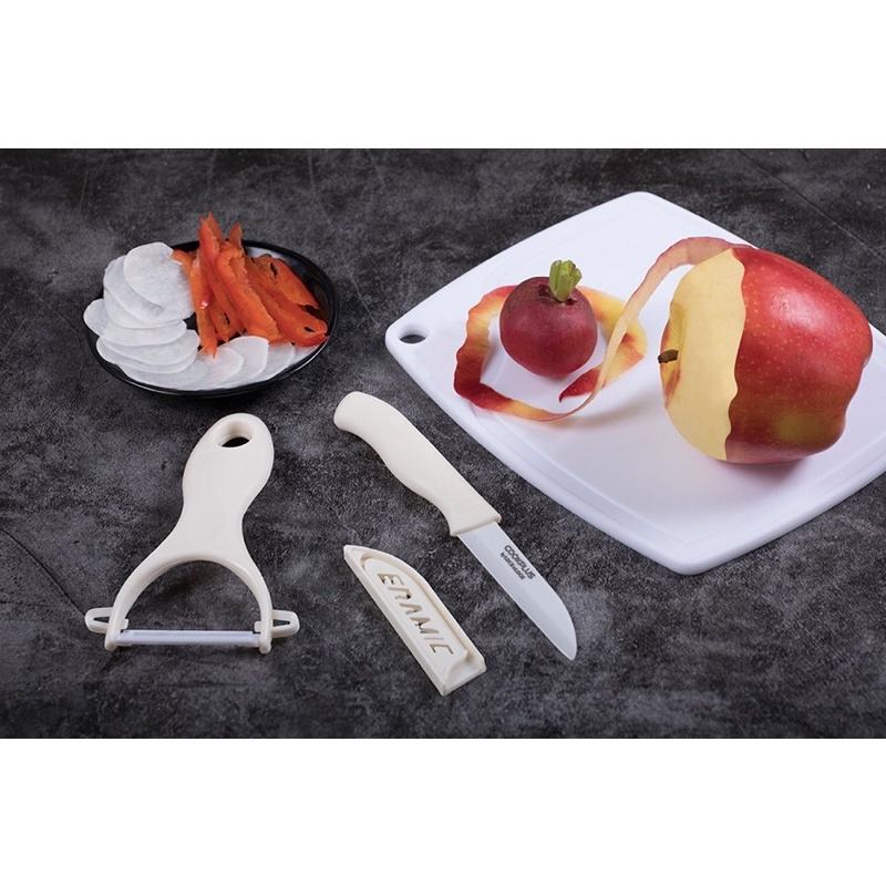 Bộ dao gọt vỏ, bào sợi kèm thớt lock&lock cookplus ckk503wht