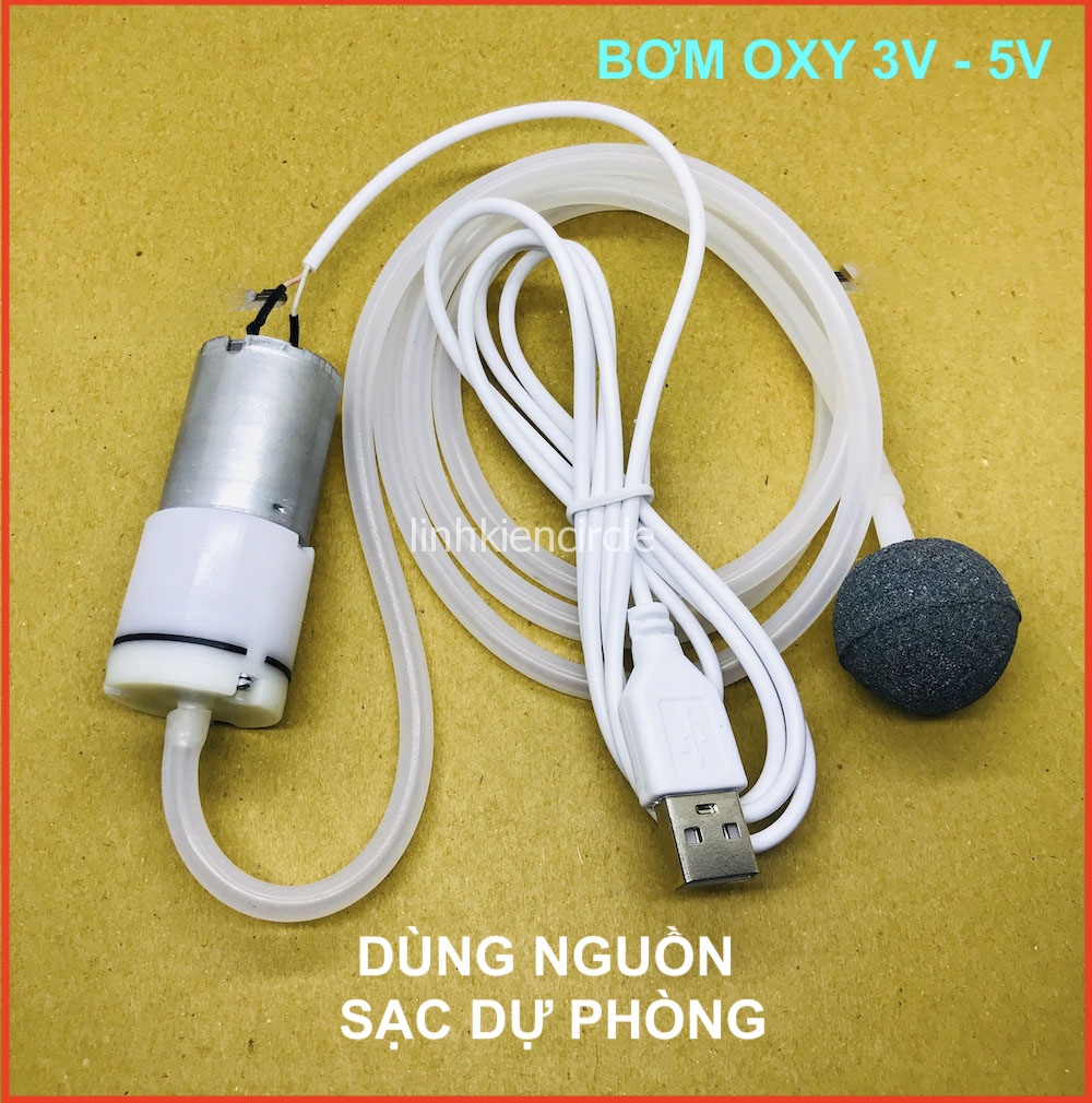 [HCM]Bơm oxy mini chạy pin kèm 1m ống đá sủi cáp USB dùng nguồn sạc dự phòng - LK0594