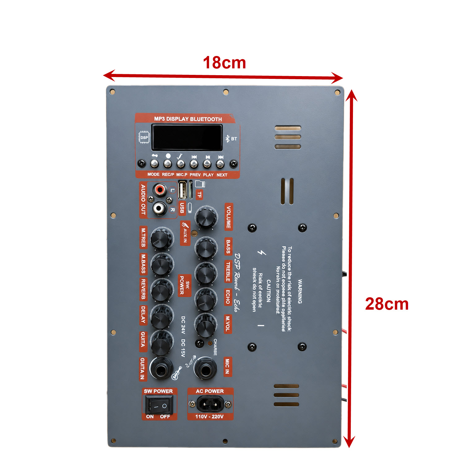 Mạch Loa Kéo D1828 DSP Reverb 150W Nguồn AC 220V – Bluetooth, USB, Karaoke Chuyên Nghiệp