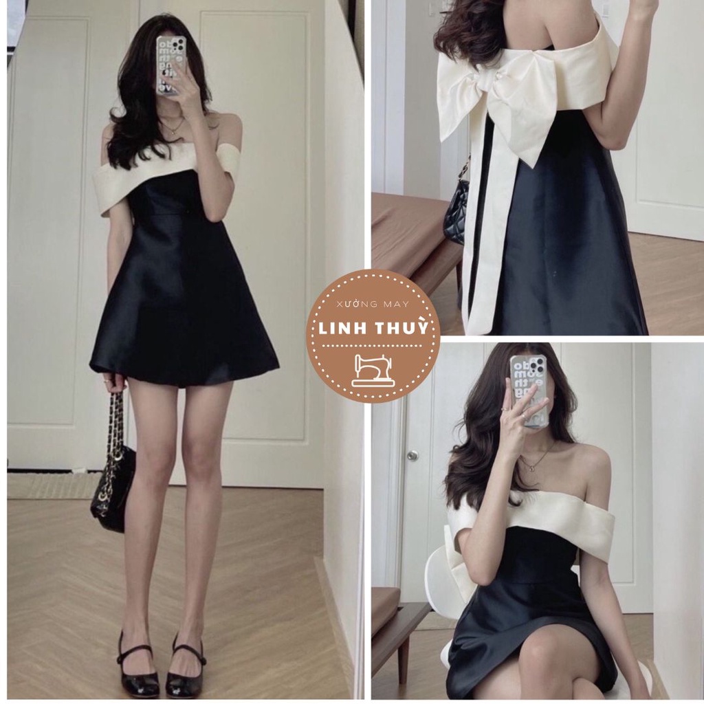Váy trễ vai thắt nơ sau lưng - Đầm tiểu thư, sang trọng cho nữ