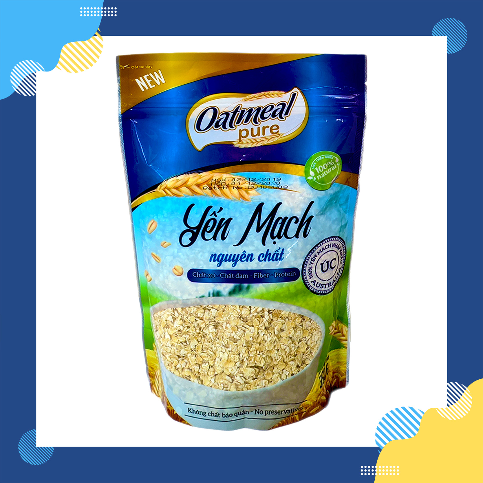 Yến mạch Úc nguyên chất cán vảy Oatmeal Pure 350g - Nhập khẩu chính ngạch từ Úc