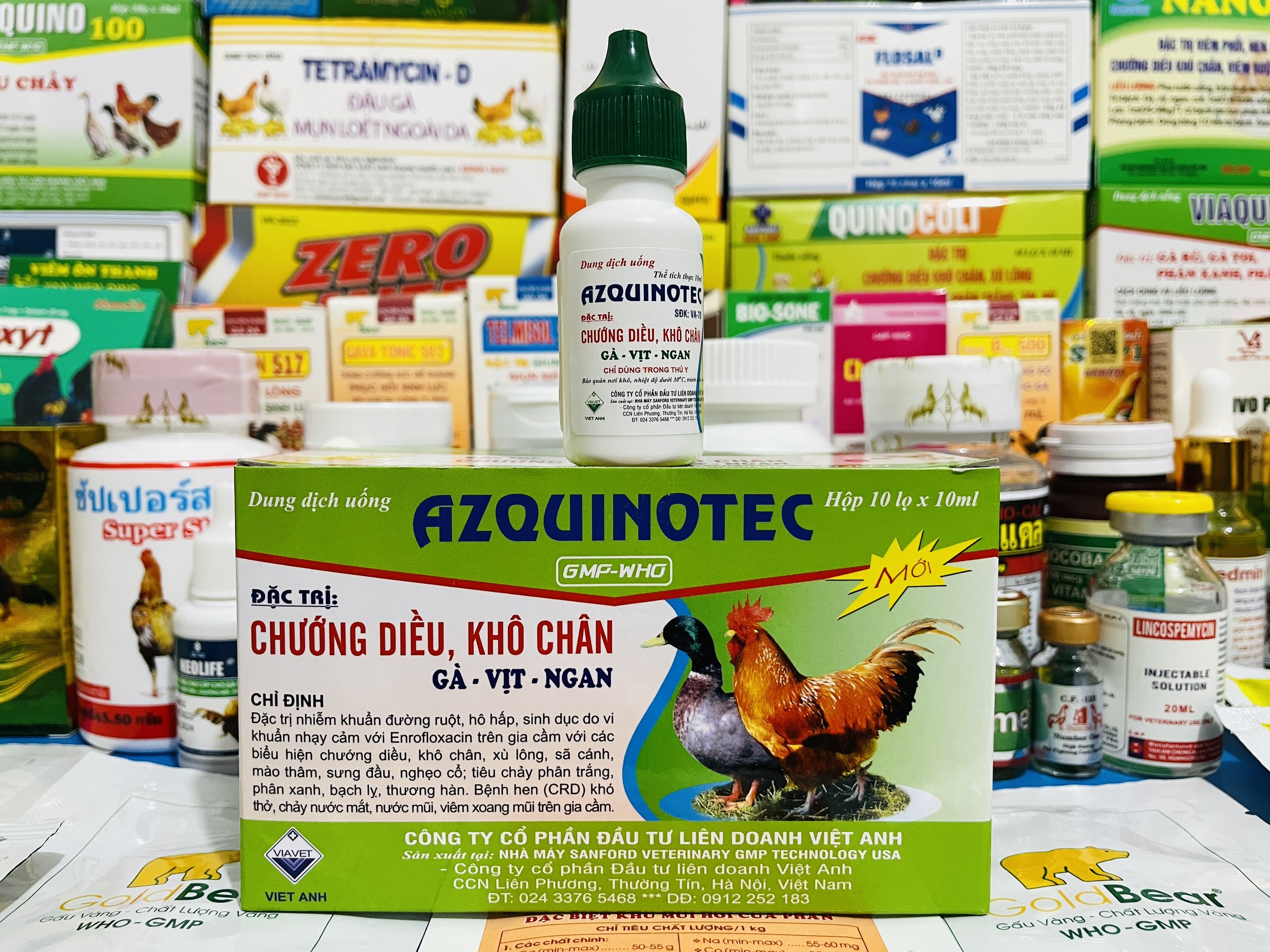 Azquinotec - đặc tr.ị chướng diều, khô chân ở gà, ngan, vịt - lọ 10ml