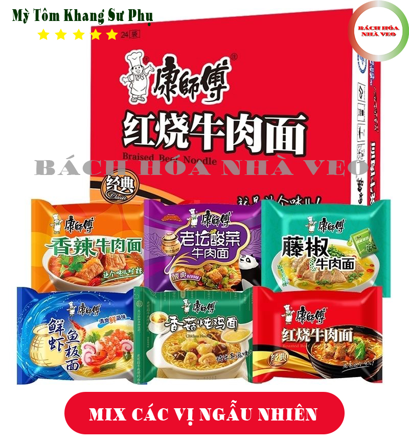 [Thùng] Mì Tôm Trung Quốc hiệu Khang Sư Phụ (thùng 24 gói ) Mix ngẫu nhiên 8-12 vị, mỳ tôm Trung Quốc Siêu Ngon, Date mới