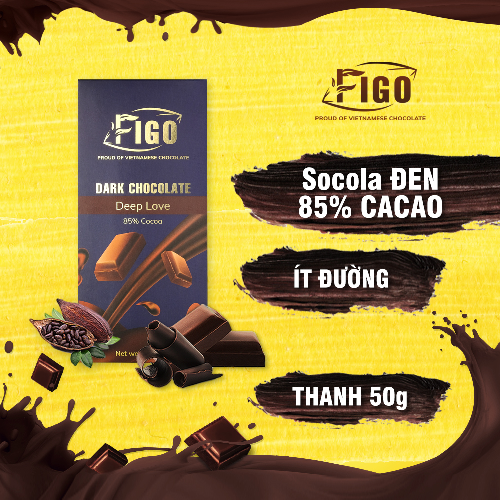 [VỊ ĐẮNG ÍT ĐƯỜNG-HỘP 50G] Dark Chocolate 85% cacao ít đường FIGO, đồ ăn vặt giảm cân, ngừa bệnh