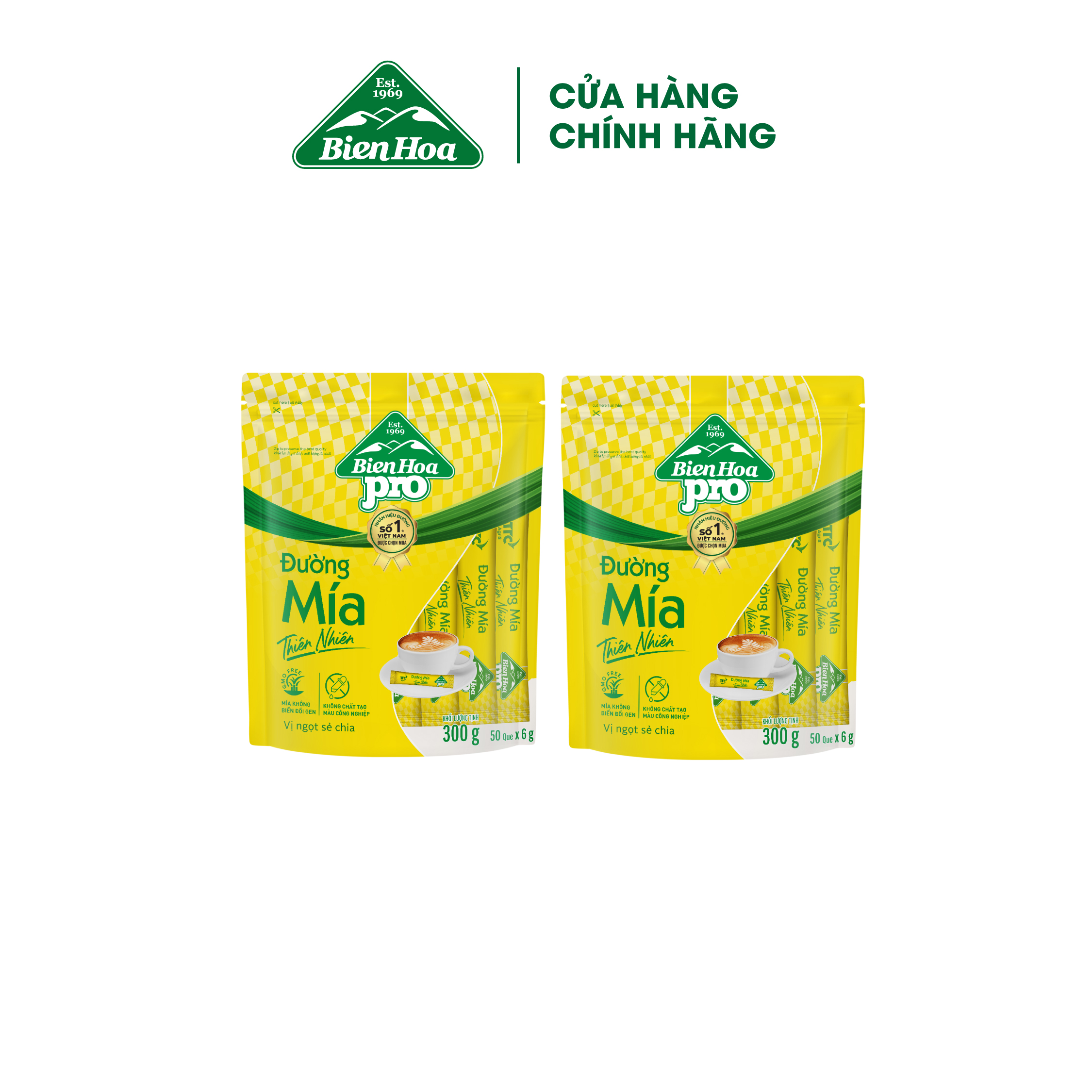 [Túi Que 300gr] Combo 2 Túi Đường Mía Thiên Nhiên Biên Hòa 6g (túi 300g)/túi