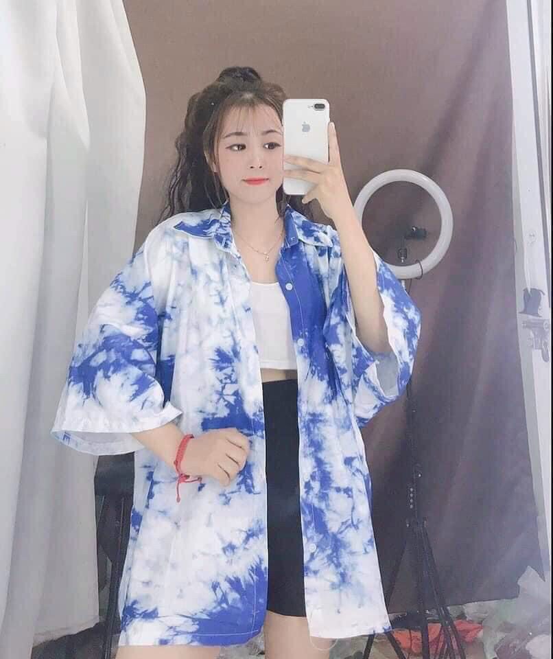 Áo sơ mi ngắn tay họa tiết kate 4d siêu hot hit loang màu siêu cute