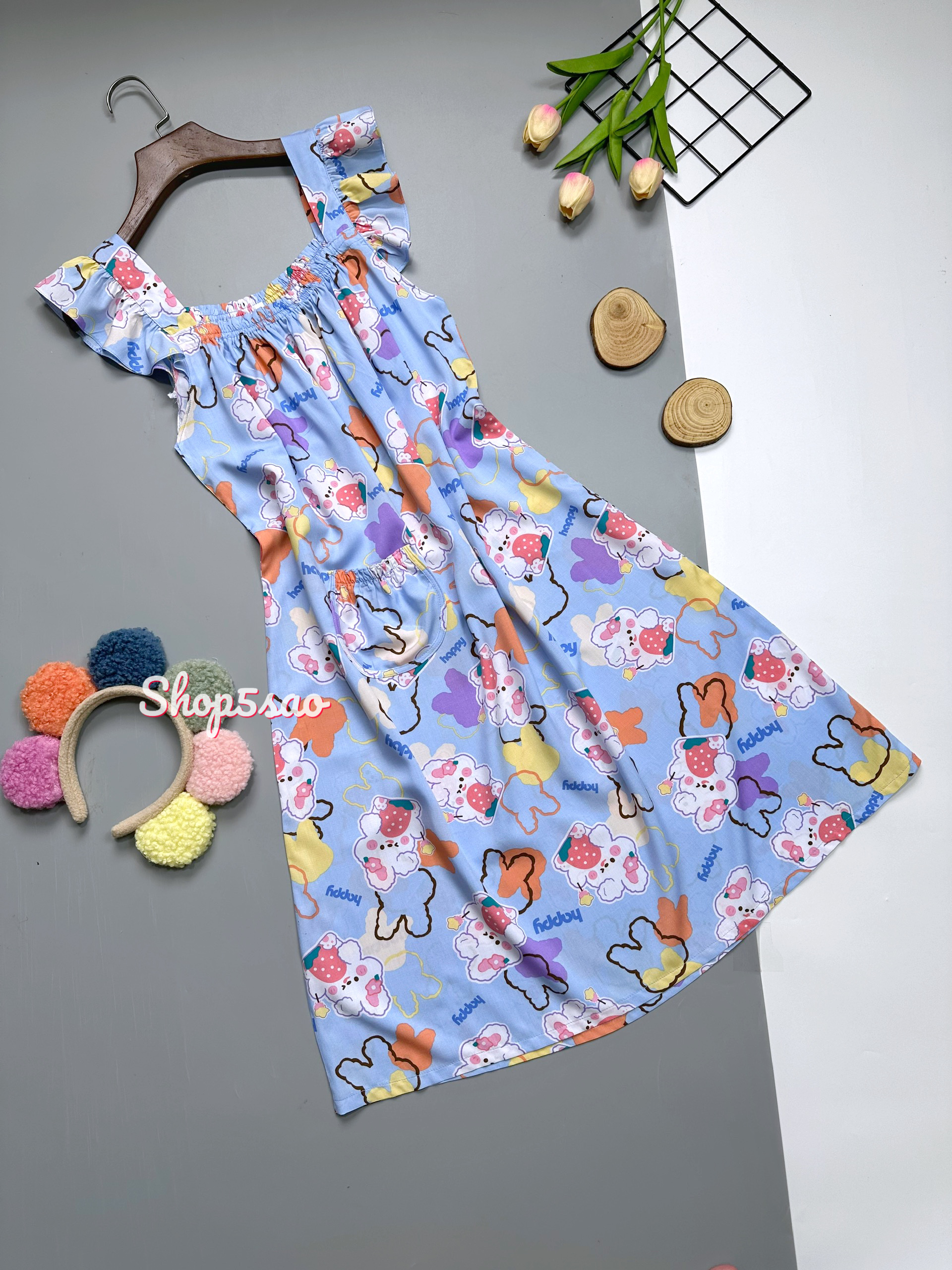 Váy lanh - đầm tole mặc nhà chất tole siêu mịn mát shop5sao dây bản có bigsize