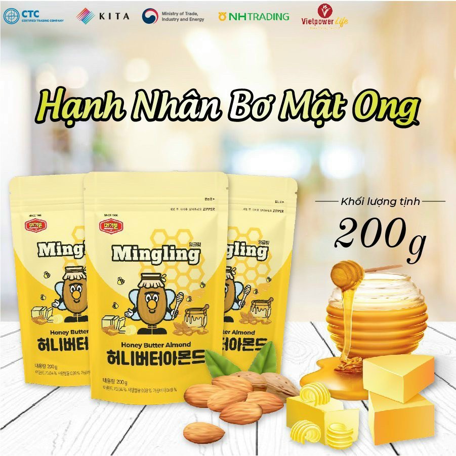 Hạnh nhân tẩm mật ong hàn quốc - túi 200g - ăn vặt hàn quốc