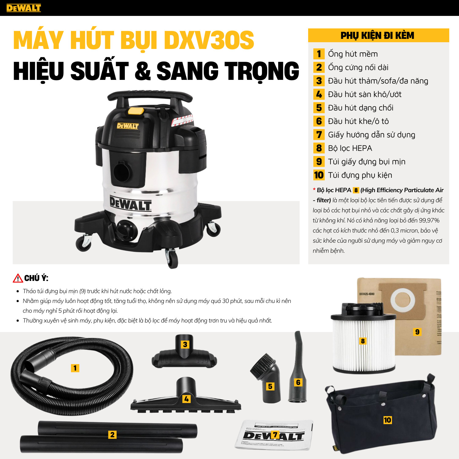 Dewalt dxv30s wet/dry vacuum, 8 gallon, 4 horsepower, 4.0 peak hp, silver