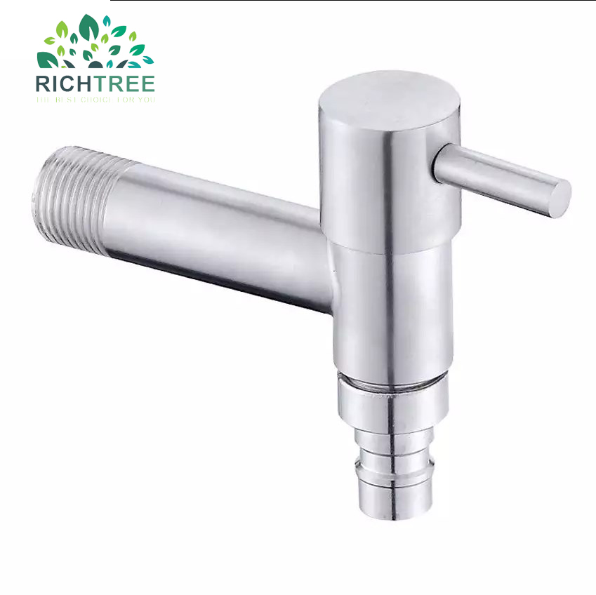 Vòi hồ inox 304 RICHTREE R.T.R-001 Thiết kế mới lạ có đầu dẫn lắp vừa ren đầu nối dây cấp máy giặt ( TAY VẶN BẠC)