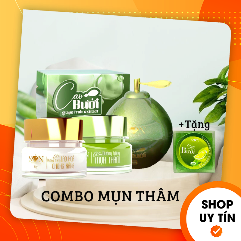 Combo face mụn thâm trắng xanh son cosmetic + cao bưởi lớn son cosmetic tặng cao bưởi nhỏ