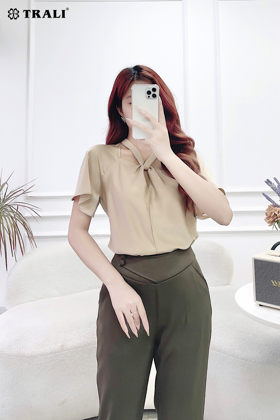 Áo sơ mi nữ trali 23101 màu be lụa