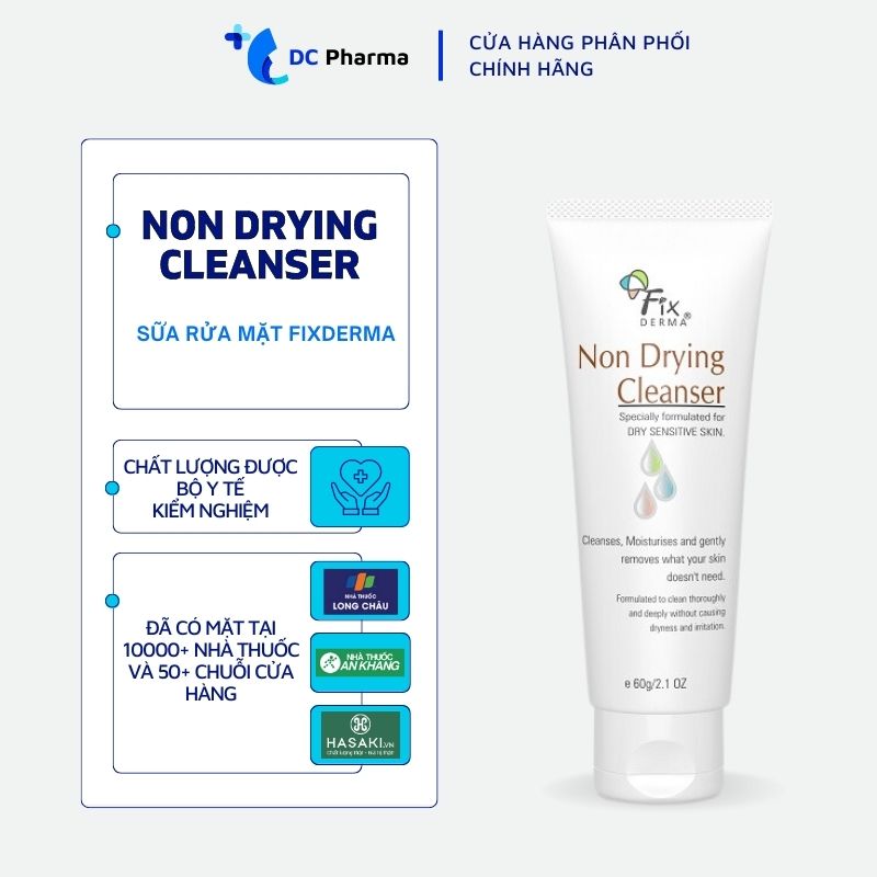 Sữa rửa mặt trắng da Fixderma Non Drying Cleanser, sữa rửa mặt cho da nhạy cảm, tẩy tế bào chết da mặt, dưỡng ẩm, dùng như sữa rửa mặt nam (60ml) - Zafami Pharma
