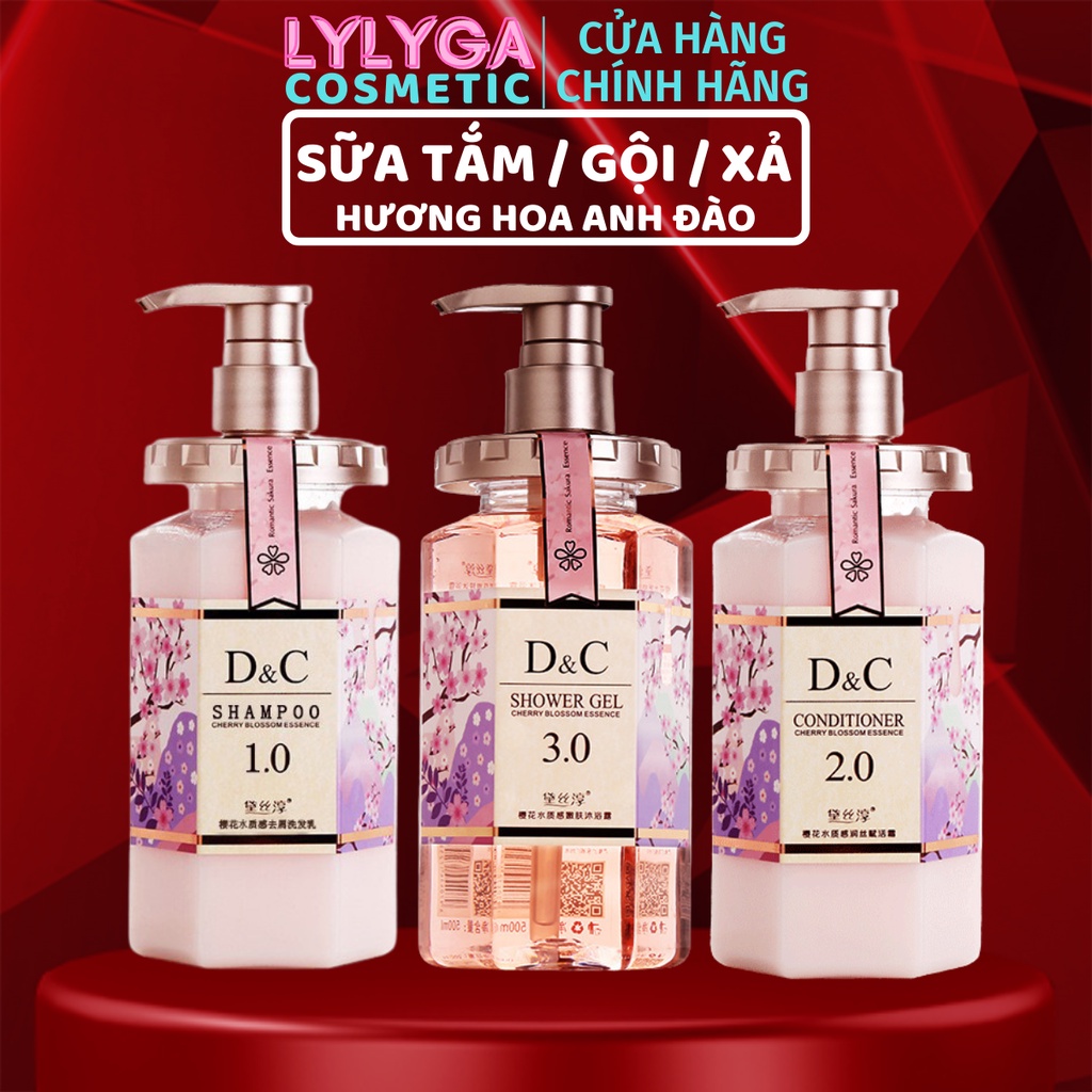 Sữa tắm hoa anh đào D&C 500ml dầu gội dầu xả DC. trẻ hóa sáng da dưỡng ẩm lưu hương lâu phục hồi hư tổn cho tóc ST04