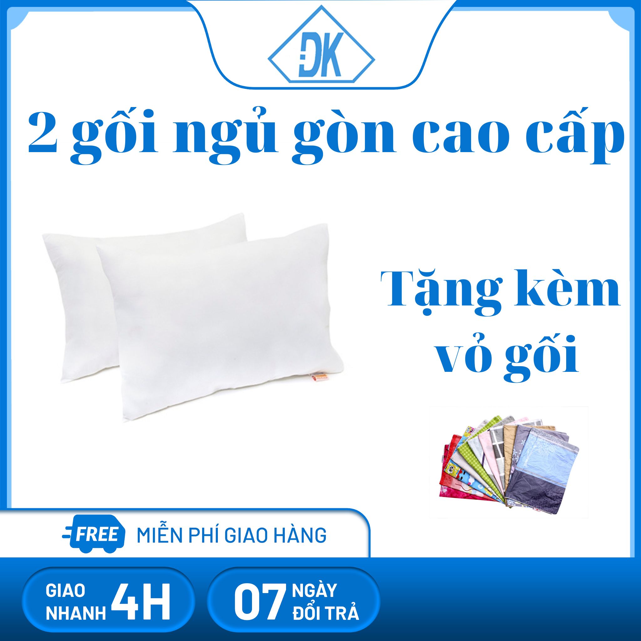 Combo 2 gối nằm ngủ 50x70cm gòn mịn + tặng 2 vỏ gối cotton hàng VN cao cấp - Đăng Khoa 79 - goi ngu goi hoi gối gòn