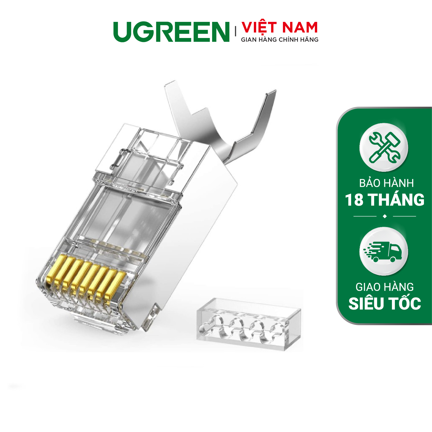 Hạt đầu bấm mạng bọc inox Cat6 Cat7 thiết kế đuôi kẹp cố định vào cáp - Tốc độ truyền đến 10Gbps - Hàng phân phối chính hãng