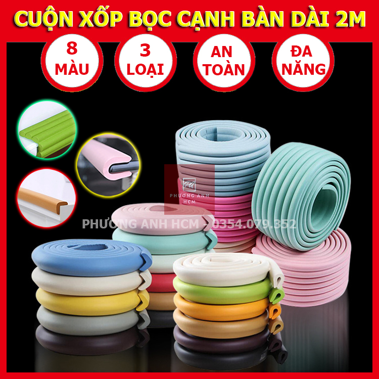 Cuộn Xốp Bọc Cạnh Bàn Hình Chữ L/ U/ W Dài 2M An Toàn Cho Bé Dây Cao Su Che Bịt Góc Bàn Ghế Tường Tủ Giường...