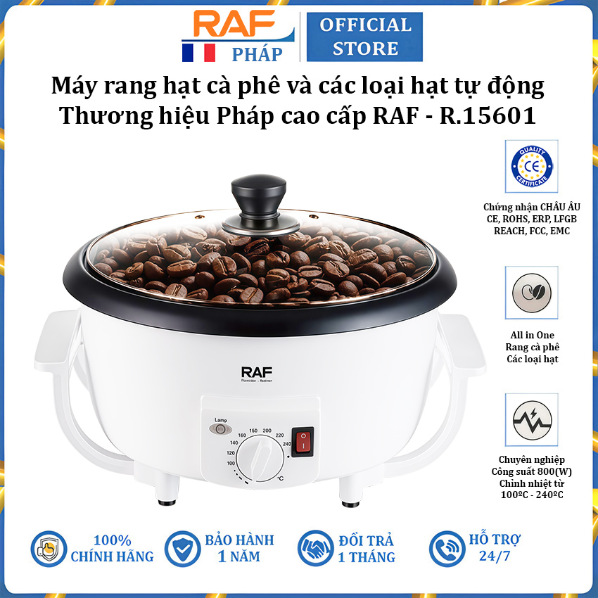 High-End French Brand Automatic Coffee Bean and Nut Roasting Machine Raf R.15601 - Capacity 800W - Maximum Roasting Capacity 250-350Gr - 12 Month Warranty