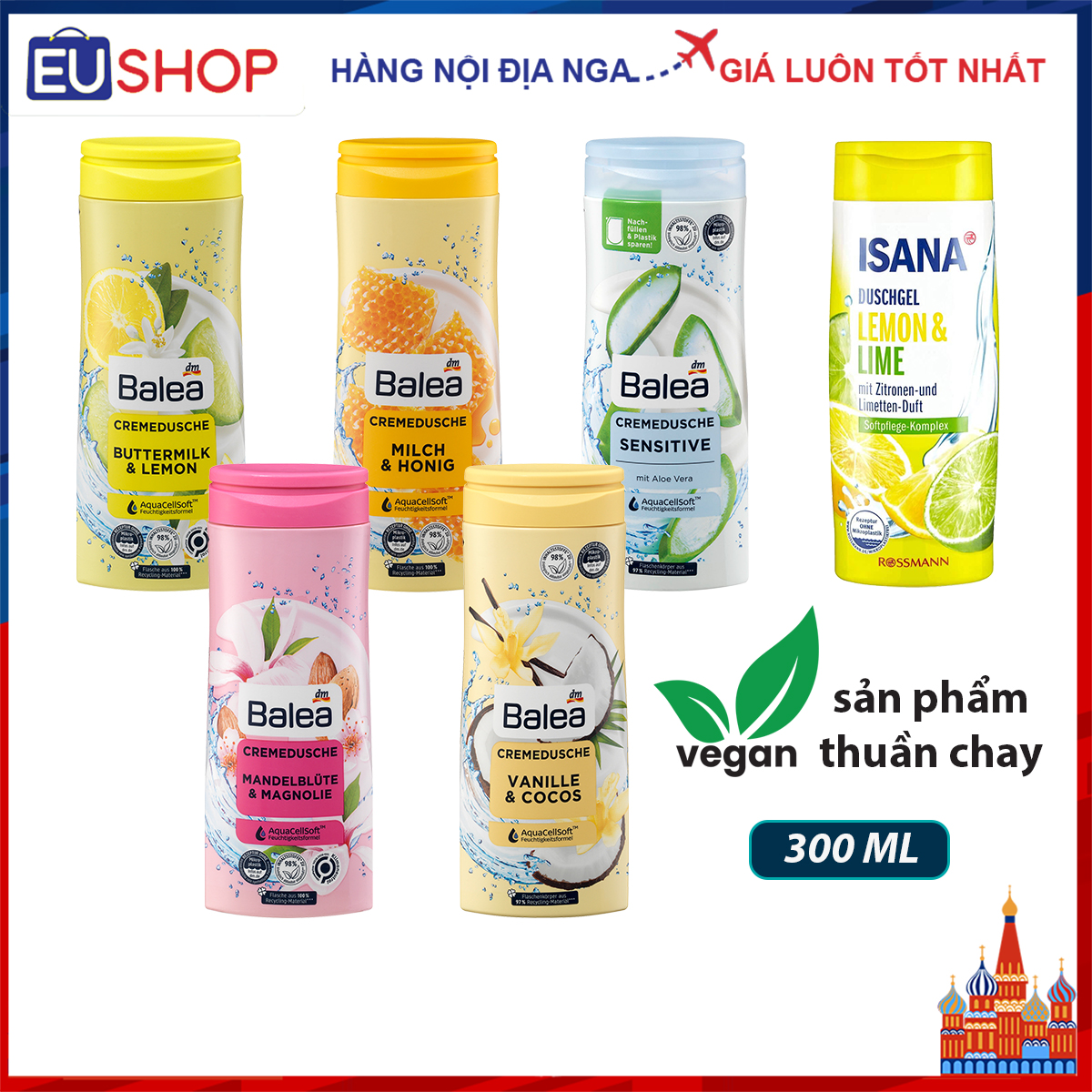 Sữa tắm balea & isana đức – sữa tắm thuần chay vegan chai 300ml