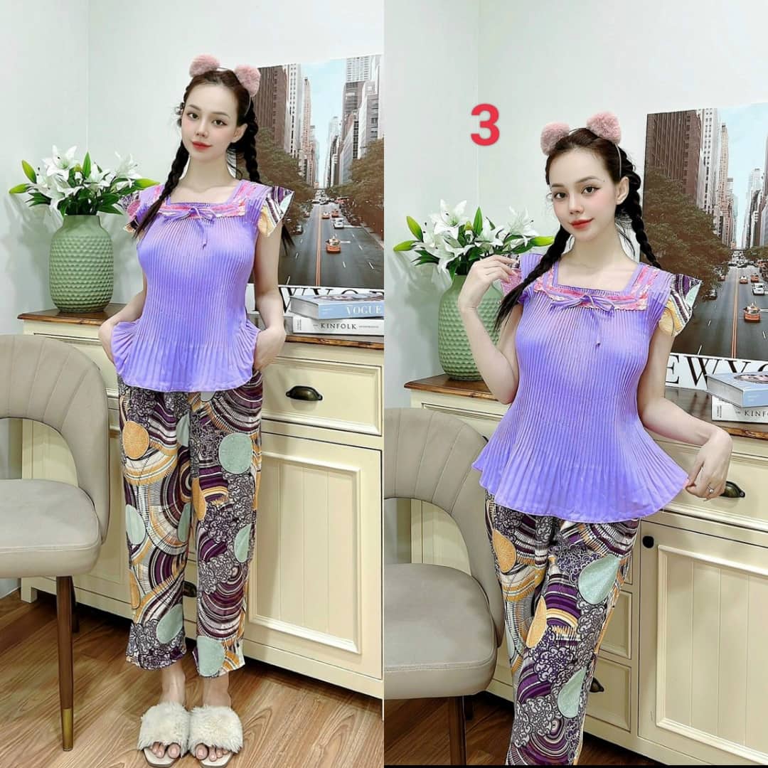 Bộ lụa dập ly- quần có túi- 40 đến 59kg