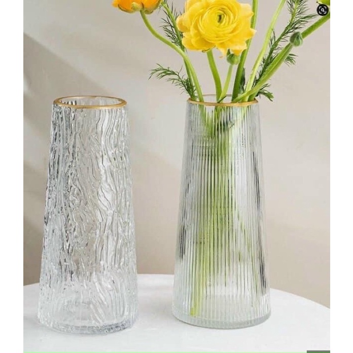 Lọ hoa - bình hoa thuỷ tinh 22cm viền vàng trang trí phòng ngủ, phòng khách siêu xinh