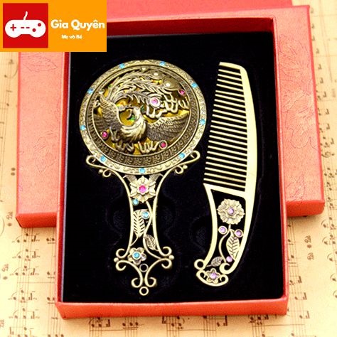 [HCM]Bộ gương lược cầm tay họa tiết cổ trang Bộ gương lược cầm tay Bộ gương lượng cầm tay cổ trang Bộ gương lược phong cách cổ trang