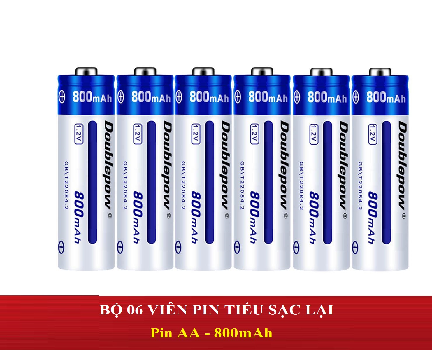 Combo Bộ 06 viên Pin AA (pin tiểu) sạc lại Double Pow 1,2V-800mAh dung lượng thật