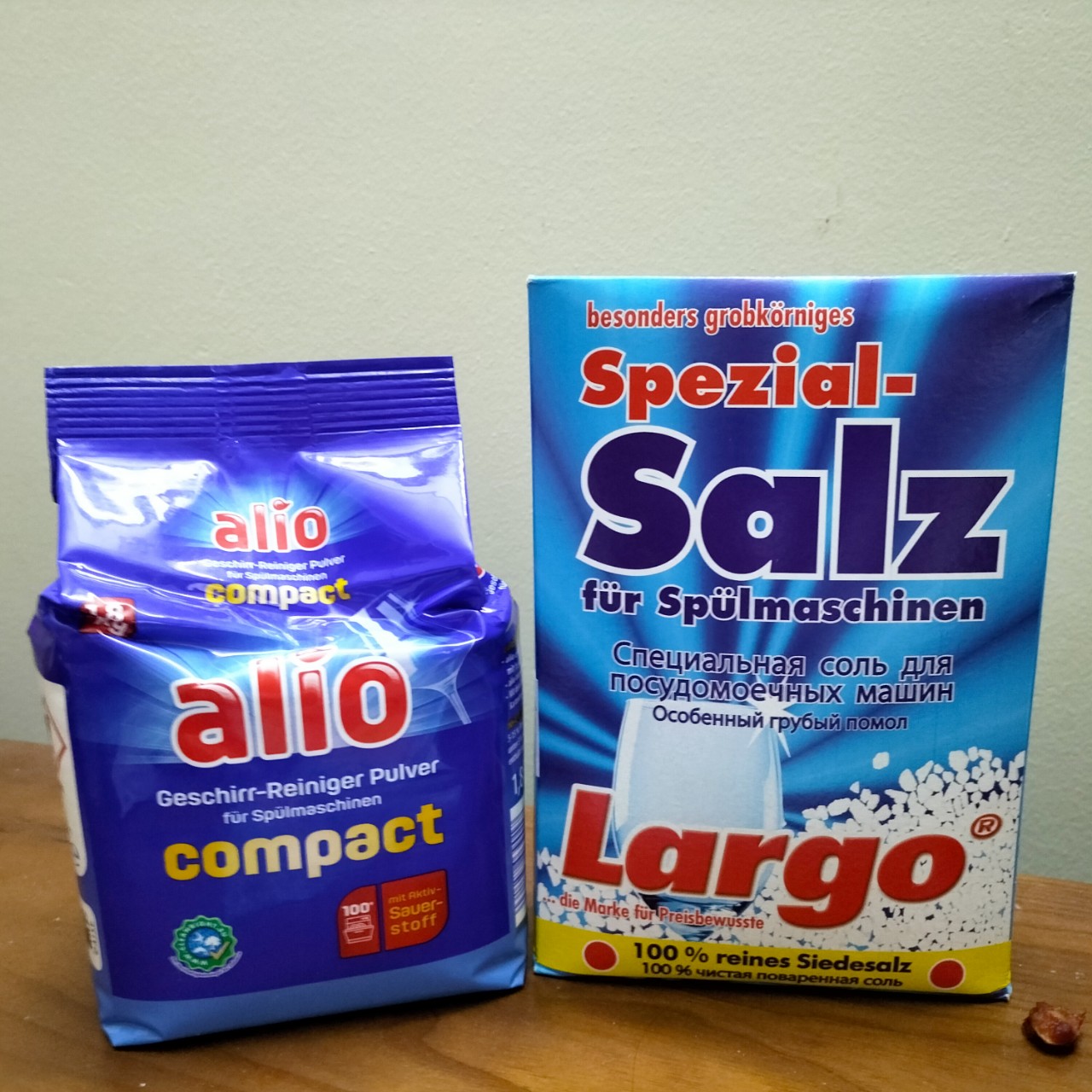 Bột rửa chén bát Alio 1,5kg nhập khẩu Đức  + Muối Largo 1.2kg + Tặng viên Finish