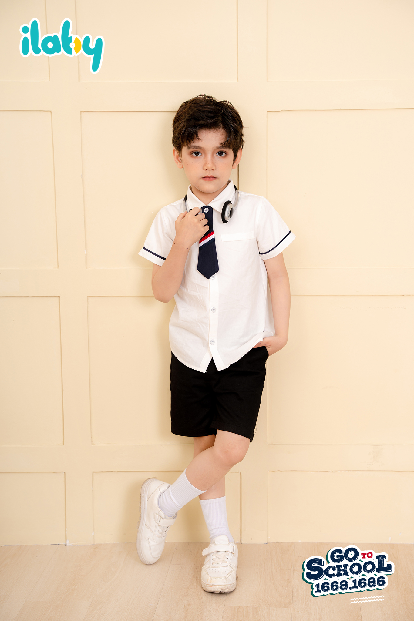 Quần short bé trai ILABY gập gấu chất liệu thô denim