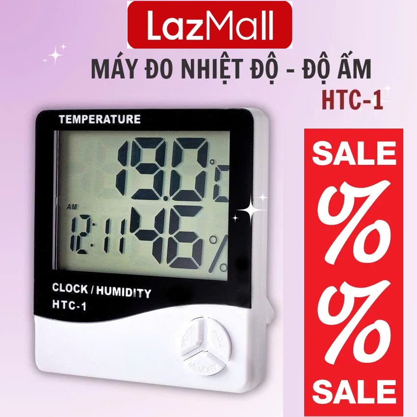 LazMall Thương Hiệu Lớn Sale Đồng Hồ Cảm Biến Nhiệt Độ Cảm Biến Độ Âm Kiêm Đồng Hồ Báo Thức Để Bàn HTC-1 Độ Chính Xác Cao Nhiệt Kế Điện Tử Ẩm Kế