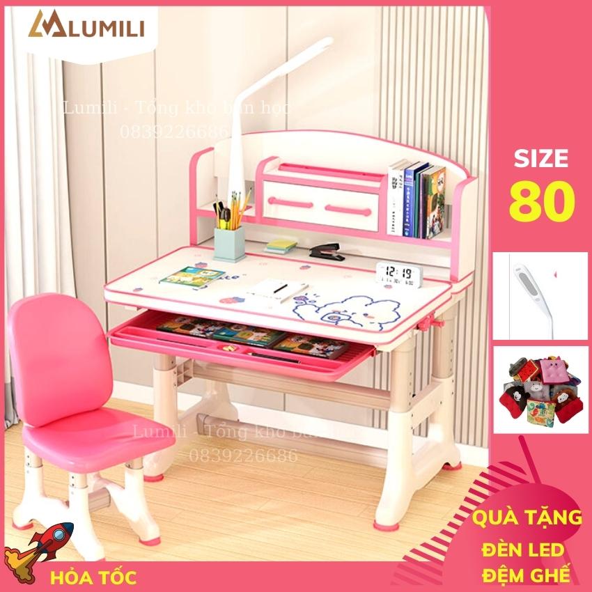 Bộ bàn học thông minh chống gù chống cận liền kệ sách lumili K05 nâng hạ độ cao , chân tứ trụ chắc chắn cho học sinh