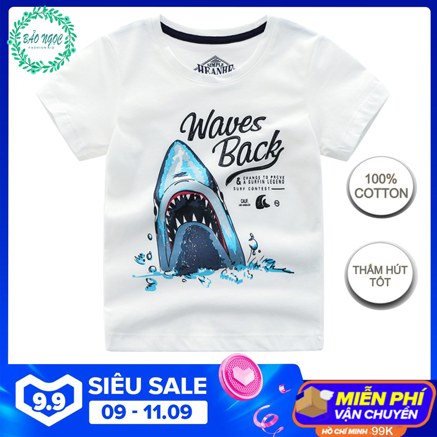 [HCM]Áo Thun Trẻ Em 6 - 22 Kg Áo Thun Bé Trai - Bé Gái Hình Cá Mập 100% Cotton Thấm Hút Tốt Hàng BẢO NGỌC FASHION KID AT02