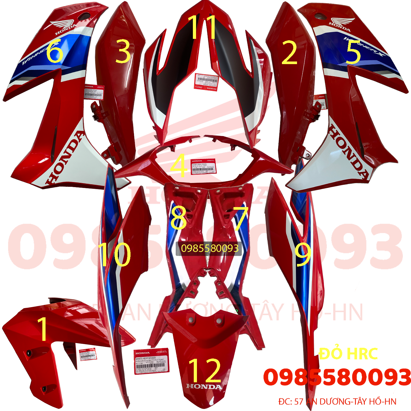 Dàn áo winner x màu đỏ hrc chính hãng honda